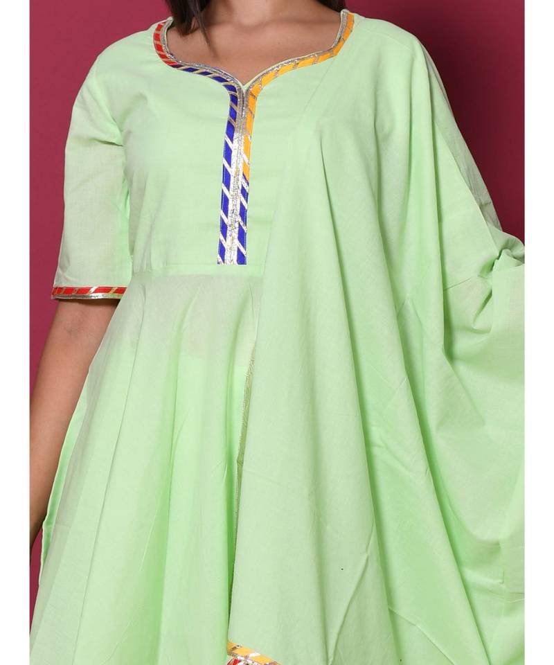 green block print cotton kurta sets