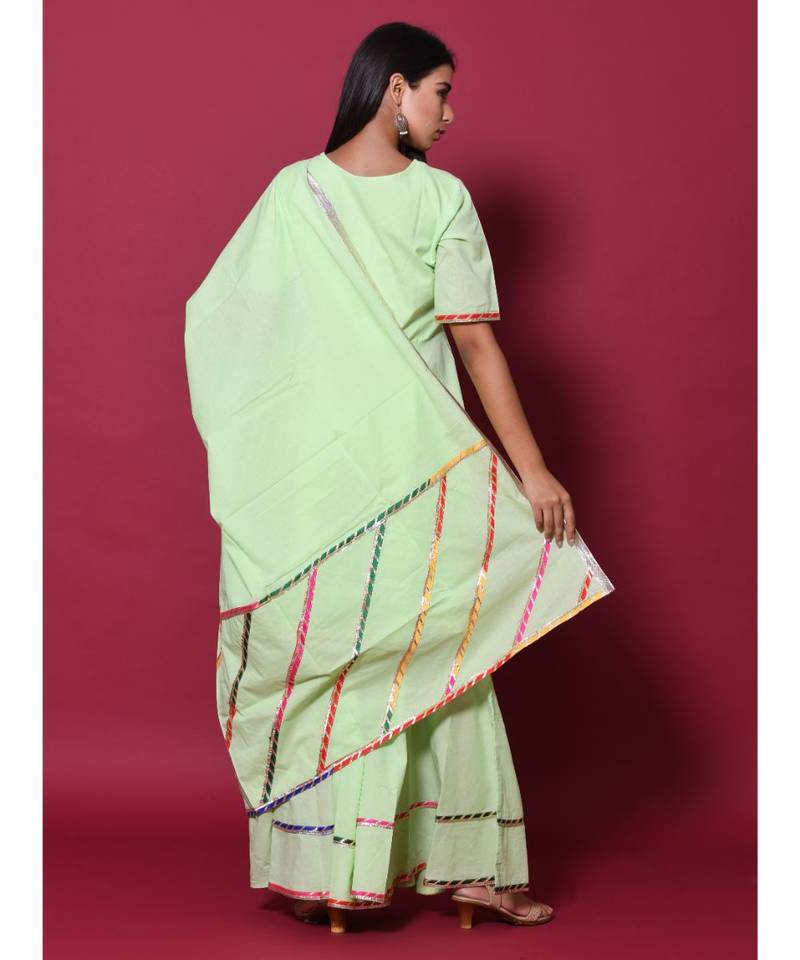 green block print cotton kurta sets