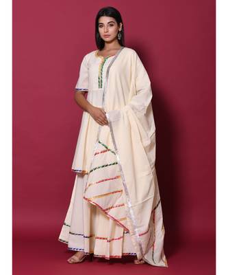 Beige block print cotton kurta sets 4