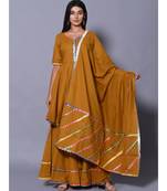 yellow block print cotton kurta sets