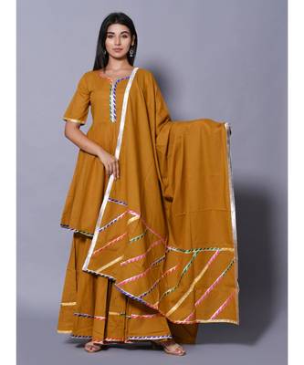 yellow block print cotton kurta sets 5