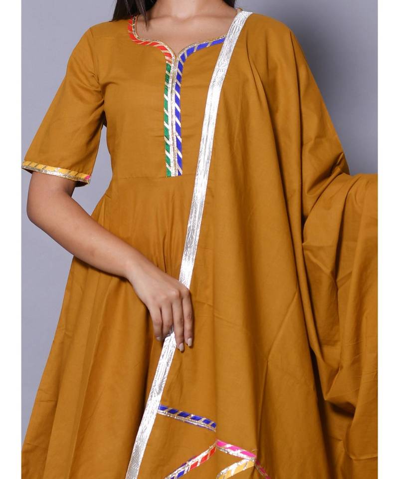 yellow block print cotton kurta sets