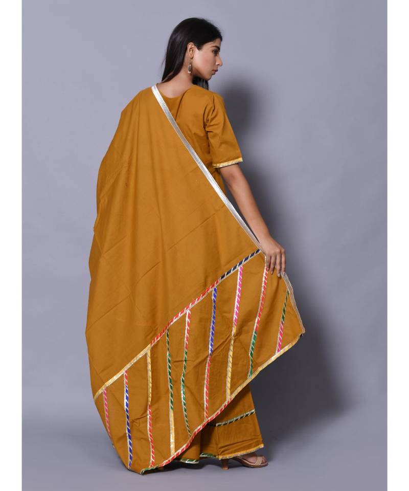 yellow block print cotton kurta sets