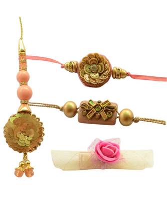 Elegance Personified Golden Peach Bhaiya Bhabhi Rakhi Set - 6items 1