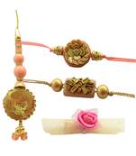 Elegance Personified Golden Peach Bhaiya Bhabhi Rakhi Set - 6items