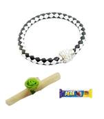 Magnetic Braided & Stone Studded Black & White Bracelet cum Rakhi For Brother