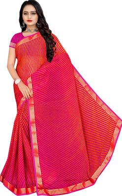 Pink Printed chiffon saree with blouse 1