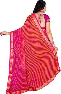 Pink Printed chiffon saree with blouse 2