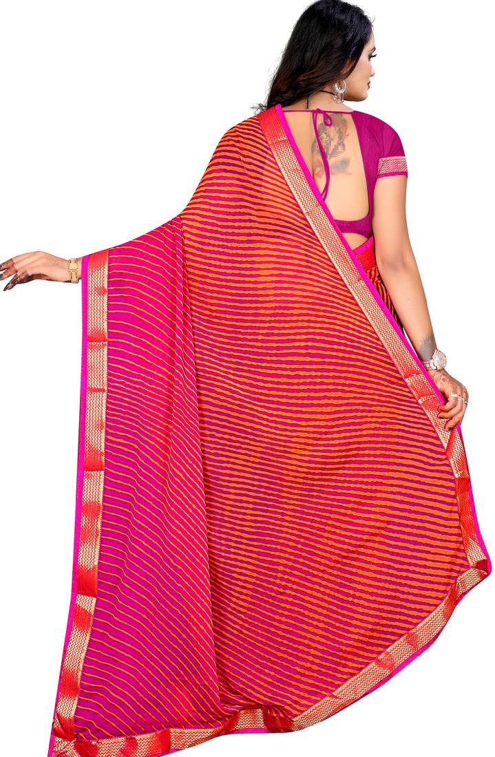 Pink Printed chiffon saree with blouse
