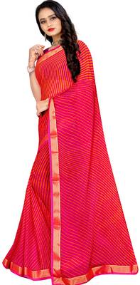 Pink Printed chiffon saree with blouse 5