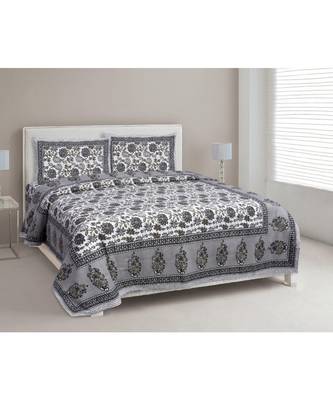 Multicolor Printed Cotton King Size Double Bed Sheet With Pillow Covers 1