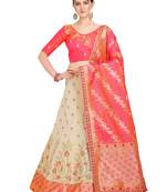 Beige embroidered art silk semi stitched lehenga