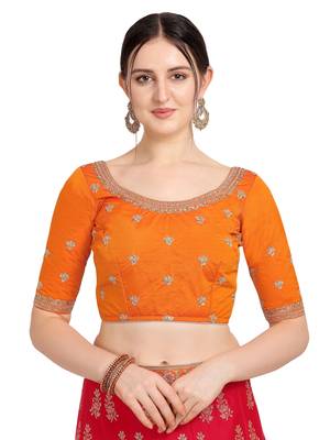 Red embroidered jacquard semi stitched lehenga 4