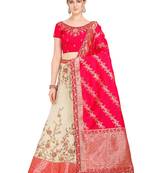 Beige embroidered art silk semi stitched lehenga