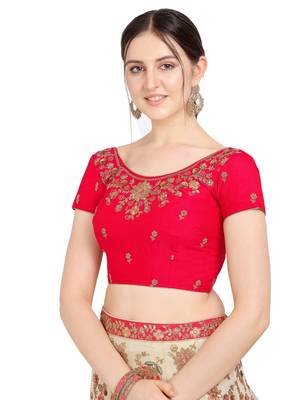 Beige embroidered art silk semi stitched lehenga 4