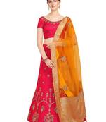 Magenta embroidered art silk semi stitched lehenga