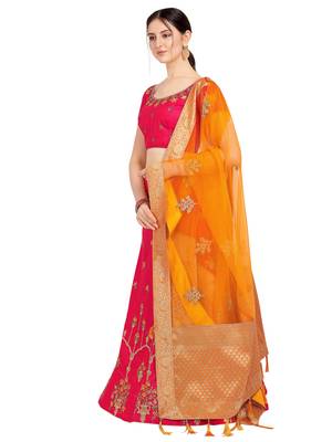 Magenta embroidered art silk semi stitched lehenga 2