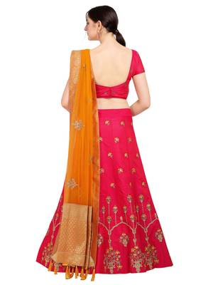 Magenta embroidered art silk semi stitched lehenga 3