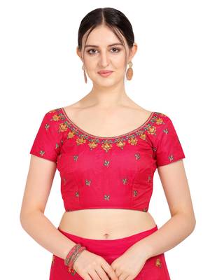 Magenta embroidered art silk semi stitched lehenga 4