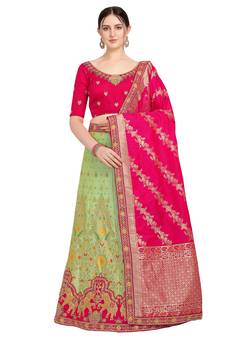 Green embroidered jacquard semi stitched lehenga