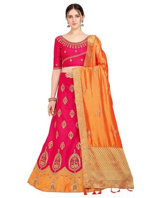 Magenta embroidered art silk semi stitched lehenga 1