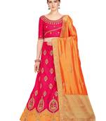 Magenta embroidered art silk semi stitched lehenga