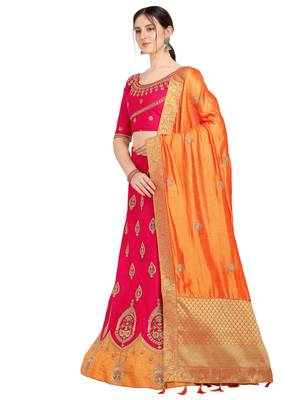 Magenta embroidered art silk semi stitched lehenga 2