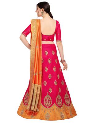 Magenta embroidered art silk semi stitched lehenga 3
