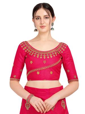 Magenta embroidered art silk semi stitched lehenga 4