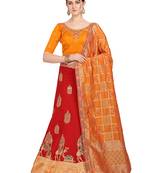 Red embroidered art silk semi stitched lehenga