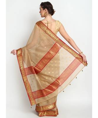 Beige Silk Chanderi Handloom Saree 2