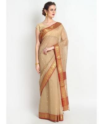 Beige Silk Chanderi Handloom Saree 4