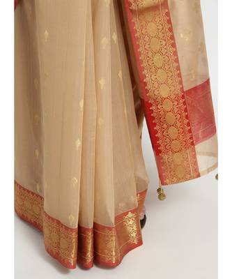 Beige Silk Chanderi Handloom Saree 5