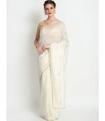 White Pure Georgette Saree With Hand Embroidery