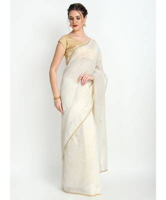 White Pure Georgette Saree With Hand Embroidery 4