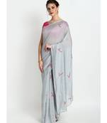 Grey Silk Chanderi Saree With Hand Embroidery