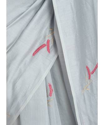 Grey Silk Chanderi Saree With Hand Embroidery 4