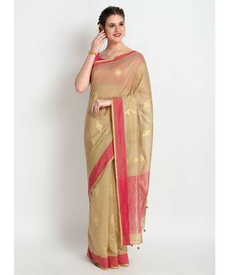 Beige Silk Chanderi Handloom Saree 1