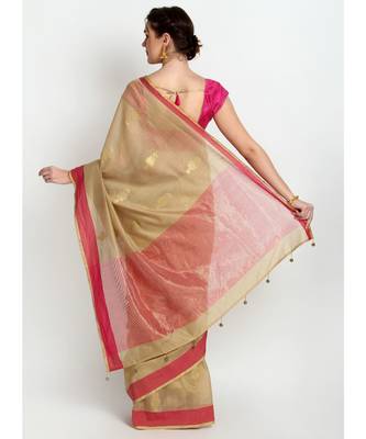 Beige Silk Chanderi Handloom Saree 2