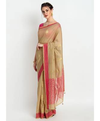 Beige Silk Chanderi Handloom Saree 3