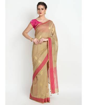 Beige Silk Chanderi Handloom Saree 4