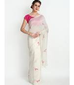 Off White Silk Chanderi Saree With Hand Embroidery