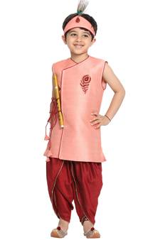 Pink Plain Silk Blend Boys-Dhoti-Kurta