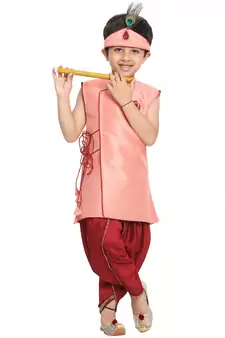 Pink Plain Silk Blend -Dhoti-Kurta