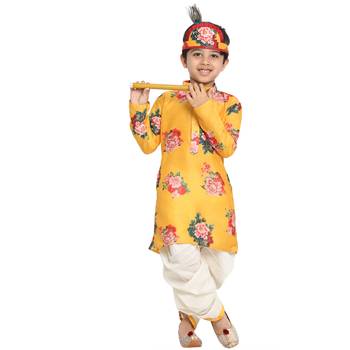 Yellow Printed Blended Cotton Boys-Dhoti-Kurta 2