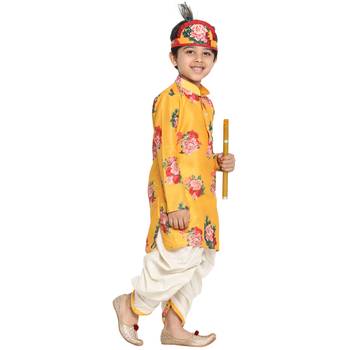 Yellow Printed Blended Cotton Boys-Dhoti-Kurta 3