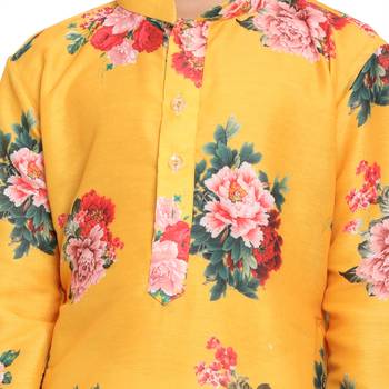 Yellow Printed Blended Cotton Boys-Dhoti-Kurta 4