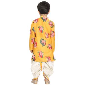 Yellow Printed Blended Cotton Boys-Dhoti-Kurta 5