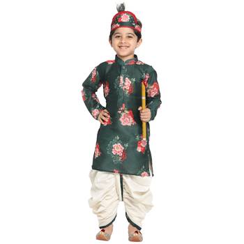 Green Printed Blended Cotton Boys-Dhoti-Kurta 1