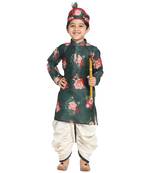 Green Printed Blended Cotton Boys-Dhoti-Kurta